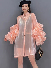 HEYFANCYSTYLE Luxurious Ruffle Sheer Blouse