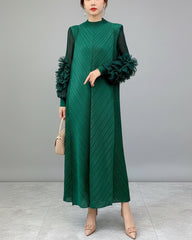 Plissé Long Sleeve Kaftan Dress