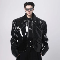 Men's Vegan Leather Crop Streetwear Jacket