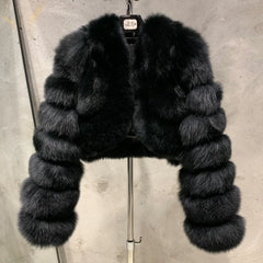 100% Real Fox Fur Cropped Bomber Coat