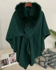 Luxury Wool-Blend Fur Cape