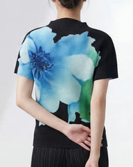 Floral Pleated Mock-Neck Top