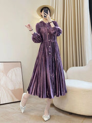Luxury Pleated Lantern Sleeve Dress