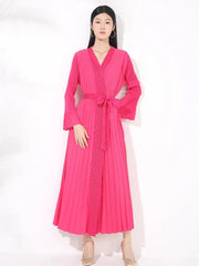 Luxury Pleats Wrap Dress with Sleeves