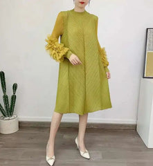 Luxury Pleated Floral Ruffle Dress