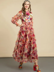 Floral Ruffle Midi Dress | Romantic Gown