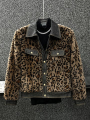 Men's Faux Mink Leopard Quilted Jacket