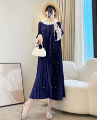 Plisse Ruffled Neckline Dress