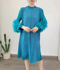 Luxury Pleated Floral Ruffle Dress