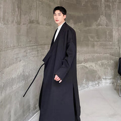 Men's Black Kimono Wrap Wool Long Coat