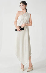 Asymmetric Pleated Midi Dress
