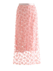 Elegant Floral Sequin Mesh Skirt