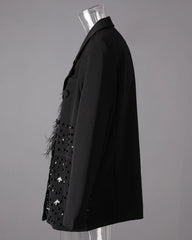 Feather Beaded Oversized Blazer