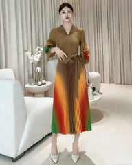 Luxury Pleated Floral-Sleeve Dress