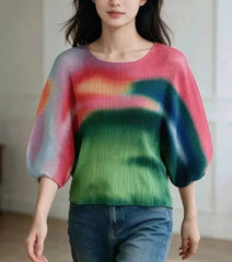 Plisse Watercolor Lantern Sleeve Top