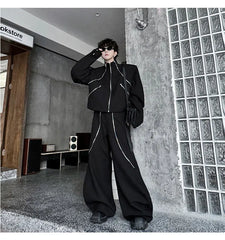 Men's Black 2-Piece Set | Luxury Streetwear Jacket & Trousers