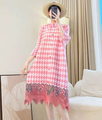 Luxury Houndstooth Pleats Dress