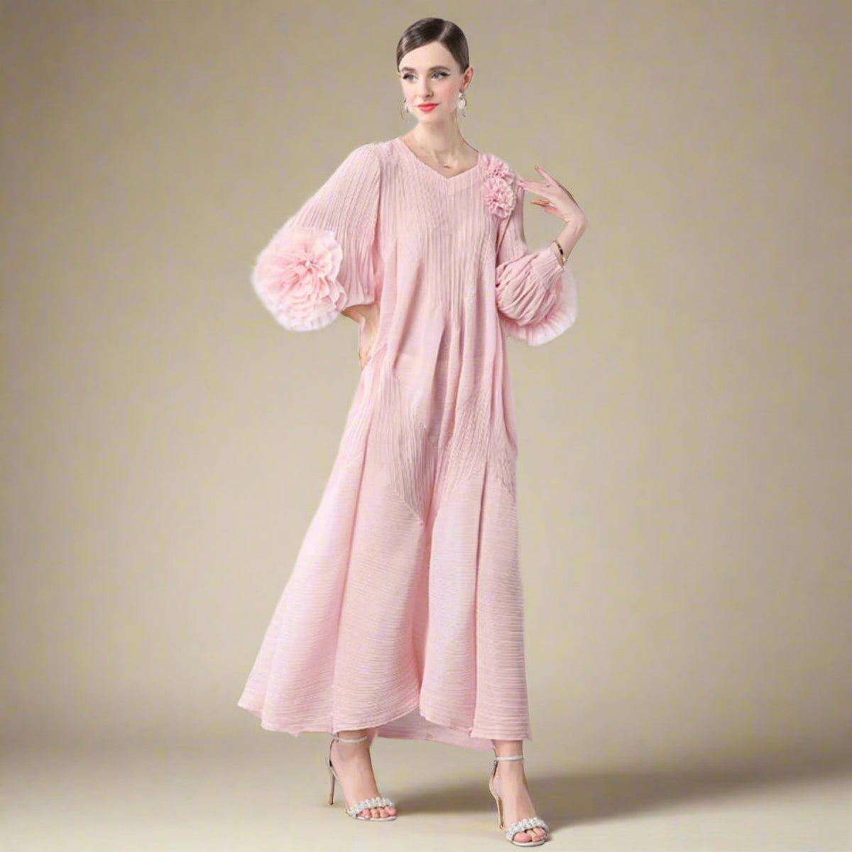 Elegant Plissé 3D Ruffle Dress