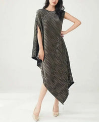 Plissé Metallic Cape Dress