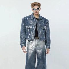 Men's 2 Piece Foil Denim Trucker Jacket & Jeans Set