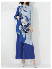 Floral Japanese Pleated Blouse & Pull-On Trousers