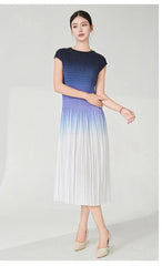 Designer Ombre Pleated Midi Dress