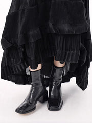 Anthracite Cascade Pleated Maxi Pull-On Skirt