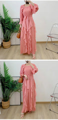 Luxury Pleated Ruffle Midi Dress