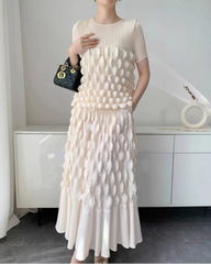 Bubble Plissé Top & Midi Skirt Set