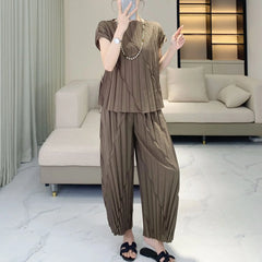 Pleated Vertical Wide Leg Set