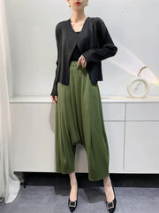 Women Pleated High Waist Wide Leg Harem Trousers