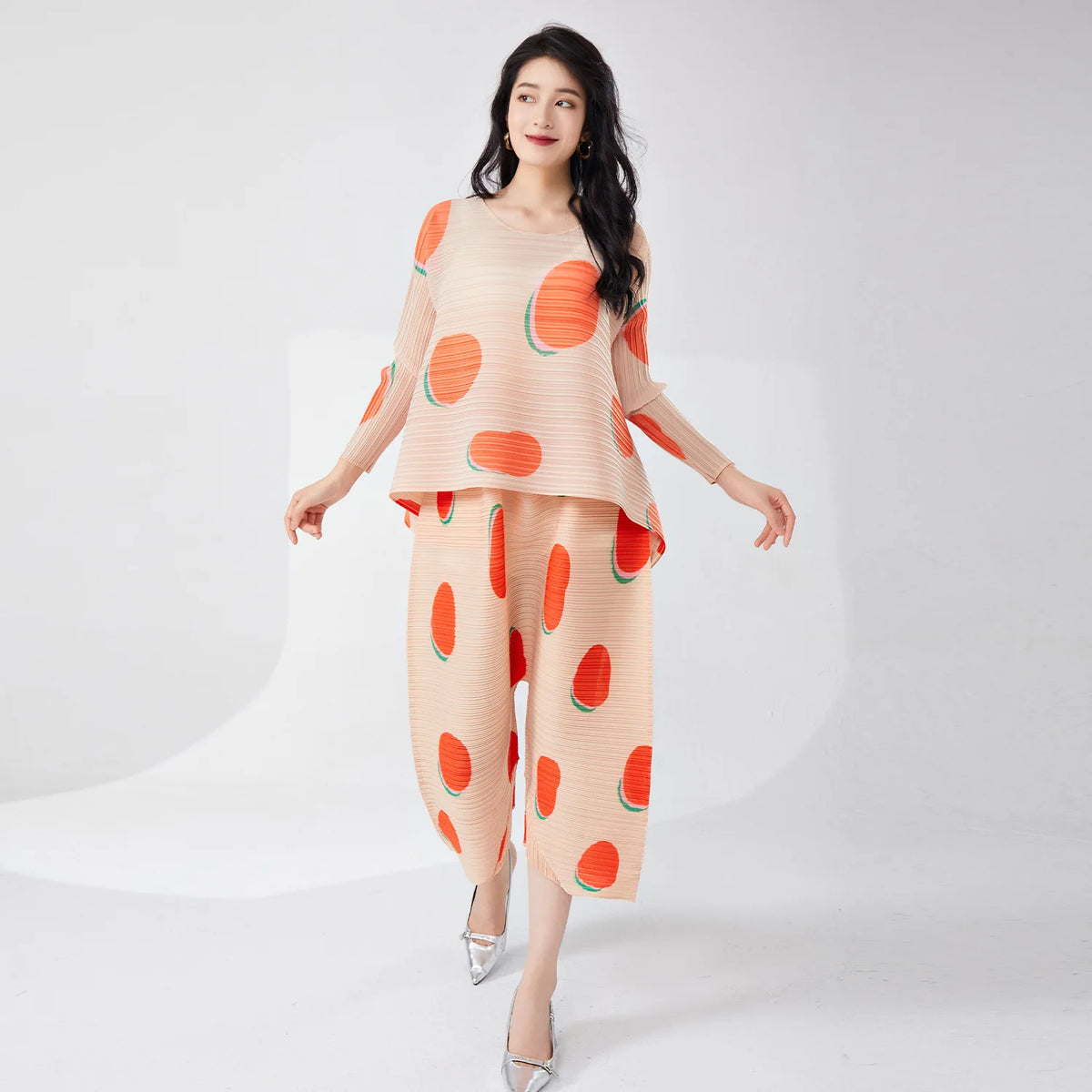 Pleated Culotte Polka Dot 2-Piece Set