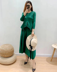 Formal Plissé Peplum Skirt Set