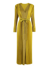 Luxury Pleats Wrap Dress with Sleeves