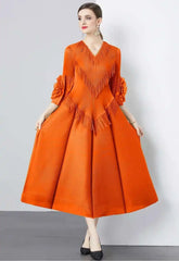 Plisse Floral Cape Sleeve Dress