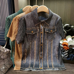 Denim Pleated Blouse & Wide Leg Pants