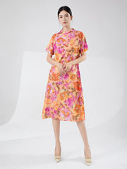 Floral Plisse Short Sleeve Dress