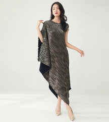 Luxury Pleats Asymmetric Cape Dress