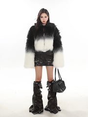 HEYFANCYSTYLE Chromatic Ombre Faux Fur Coat