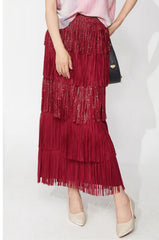 Luxury Plissé Tiered Fringe Skirt