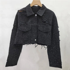 Women's Denim Embellished Cropped Jacket