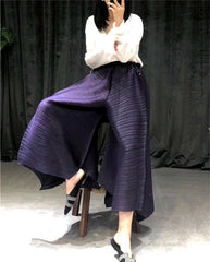 Women's Pleated Wide Leg Elastic Waistband Trousers