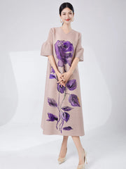 Women's Elegant Japanese Pleated Floral Dress