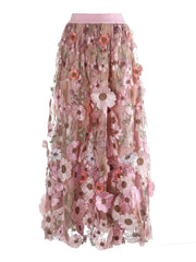 Luxury Floral Stretchy-Waist Skirt