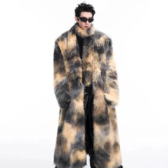 Men's Extra Long Faux Mink Coat with Scarf