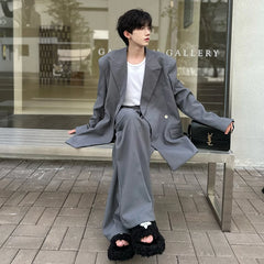 Men's 2 Piece Gray Oversized Blazer & Pants Set