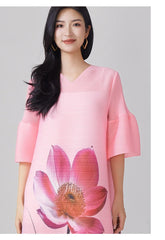 Contemporary Pleated Women's Floral Print Dress