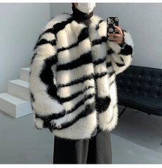 Men's Zebra Faux Fur Coat | Luxury Streetwear