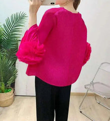 Luxury Pleated Ruffle Cuff Blouse