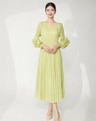 Ruffle Sleeve Plissé Dress
